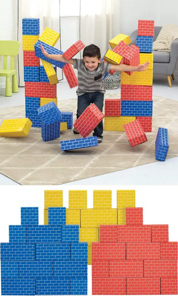 bankers box at play red blue yellow large and medium cardboard building blocks 40 pack