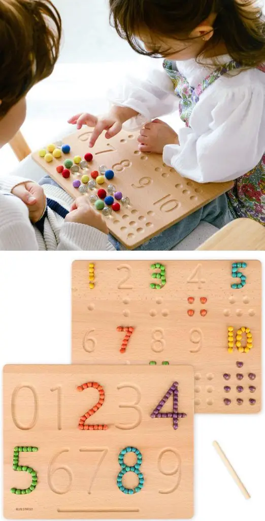 blue ginko montessori number tracing wooden math board
