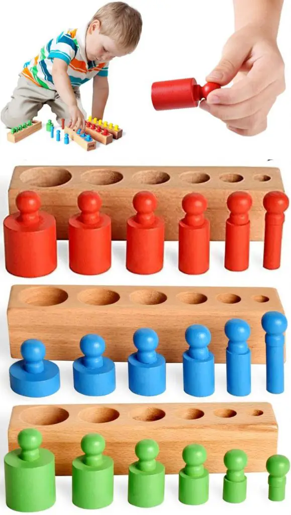 bohs montessori knobbed cylinders with self correcting 6 space blocks
