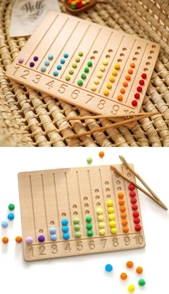 bopoobo cotton puff counter and montessori beads math puzzle