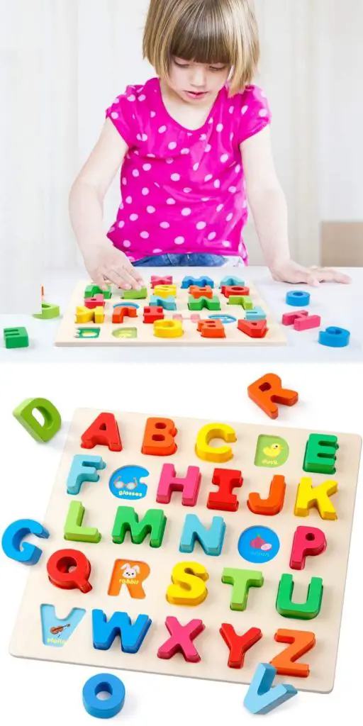 coogam hidden word and picture abc letters wooden jigsaw puzzle board