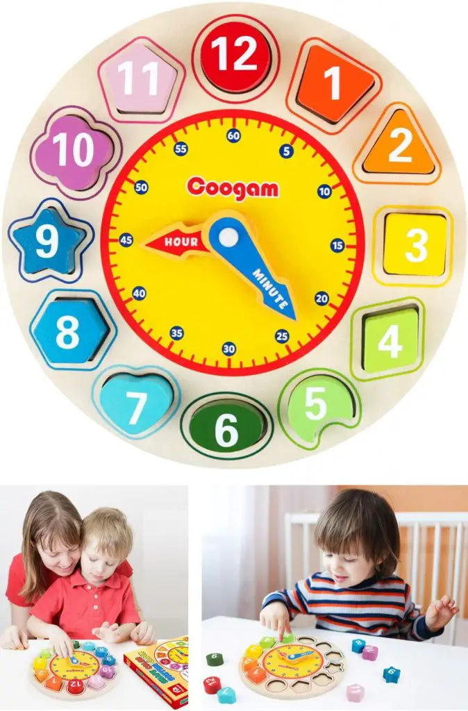 coogam montessori numbers and time wooden clock puzzle