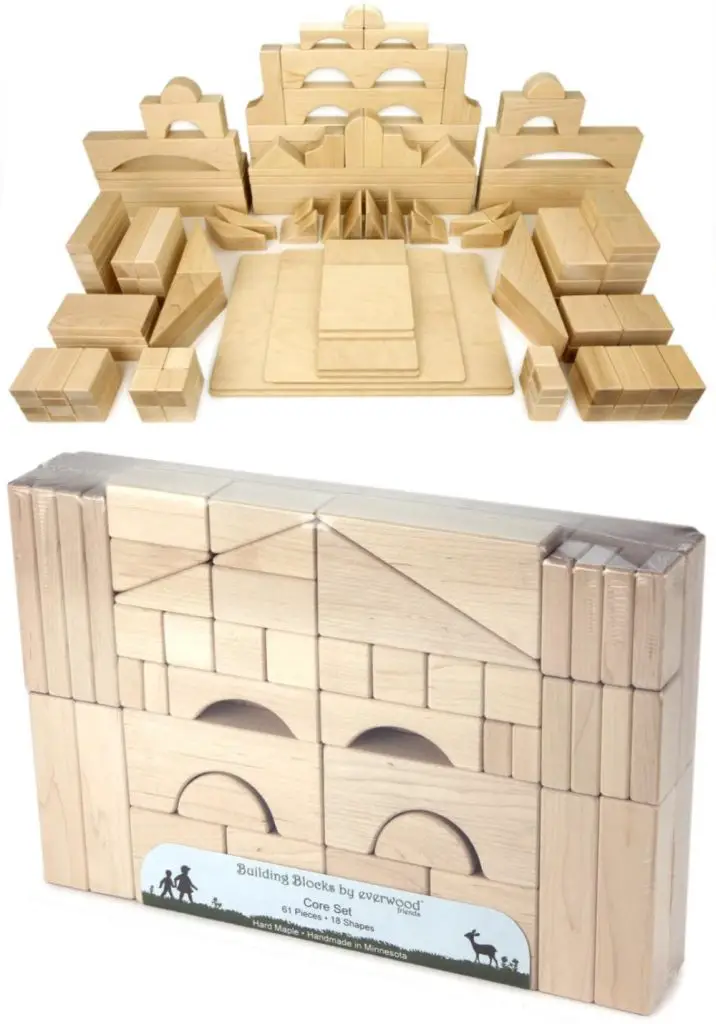 everwood friends made in usa natural wood unit blocks preschool building set