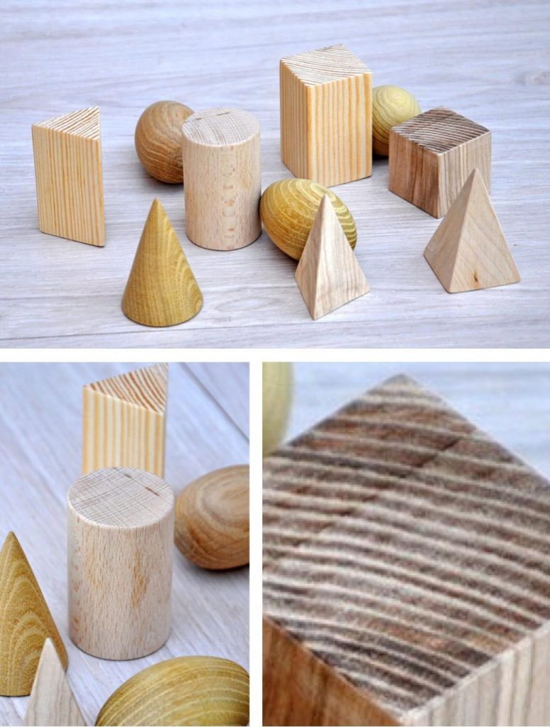 hands and woods premium alder oak ash beech geometric solids set