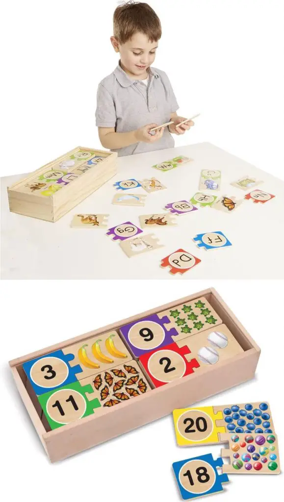 melissa and doug self correcting wooden number puzzles and storage box
