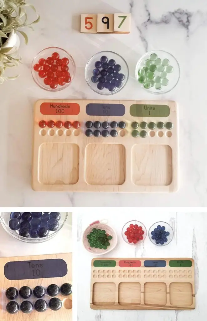 mirus toys wooden regrouping board colors marbles add subtract