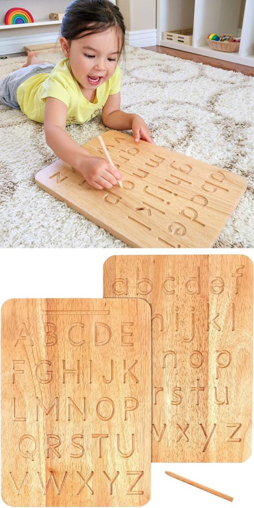 montessori and me toddler to preschool big reversible wood abc tracing board