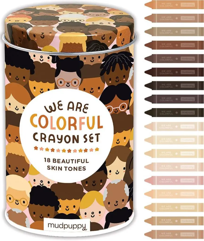 mudpuppy we are colorful skin tone crayon tin gift set for young kids 18 count