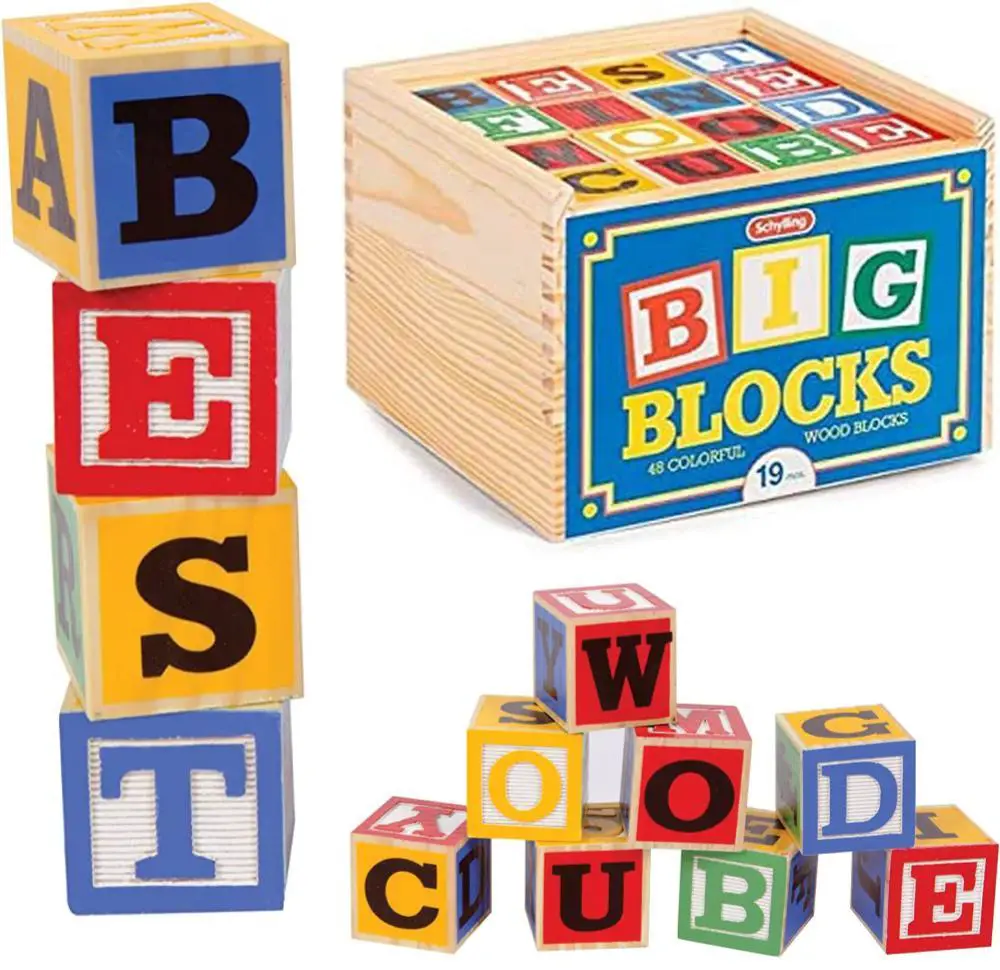schylling abc big blocks large baby toddler wooden blocks 48 count