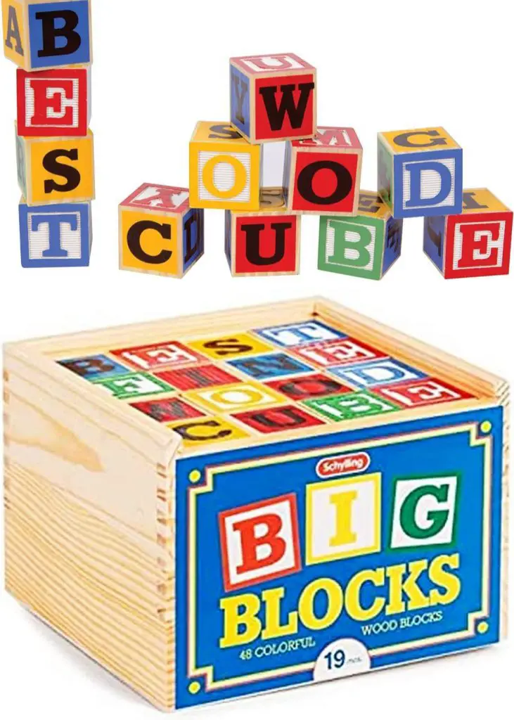 schylling alphabet big blocks classic colors jumbo sized wood blocks 48 count group set
