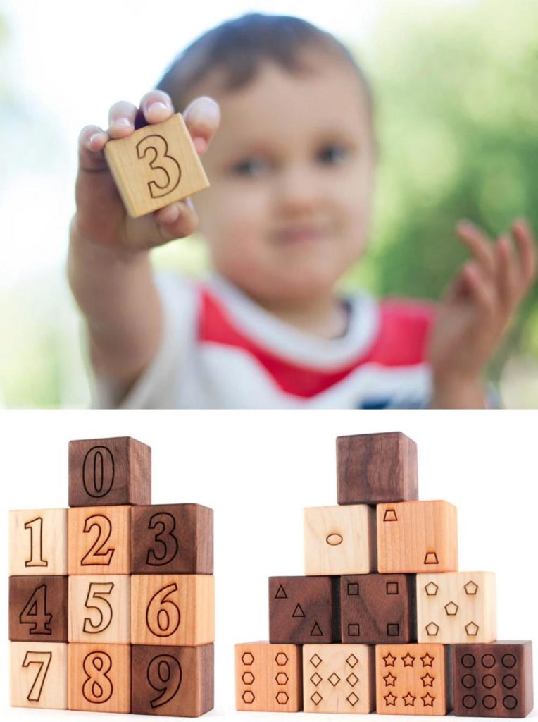 smiling tree toys solid hardwood numbers counting building blocks