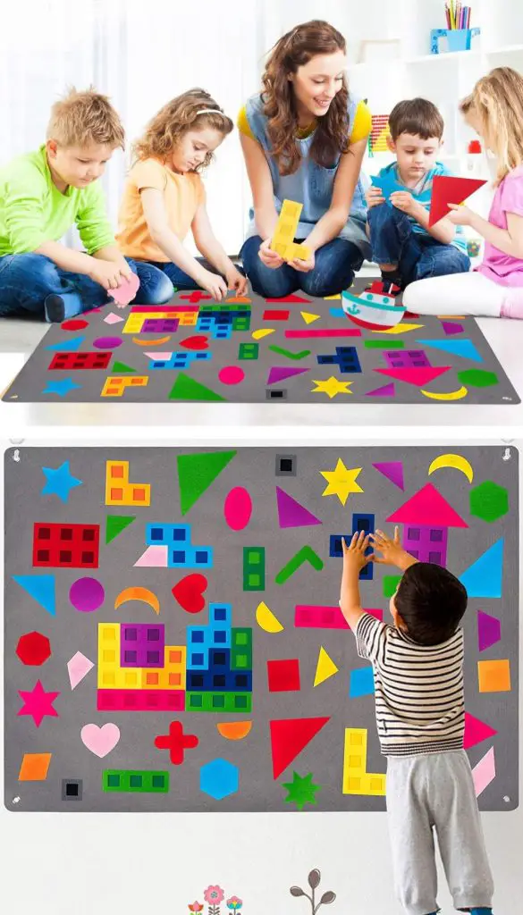 watinc geometric lego style shapes felt board story early education wall display
