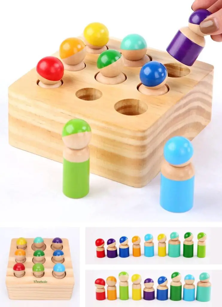 xylolin wooden rainbow peg dolls toddler matching toy color and size