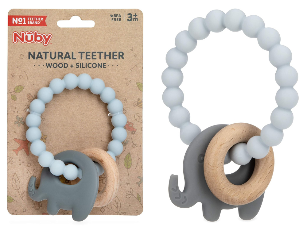 Nuby Silicone Wood Teether Ring With Elephant 1