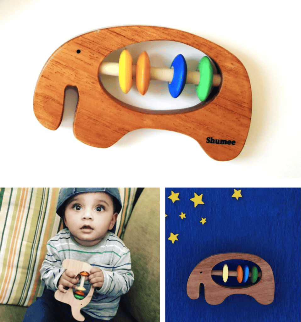 Shumee Elephant Shaped Wooden Baby Clutch Rattle 1 957x1024