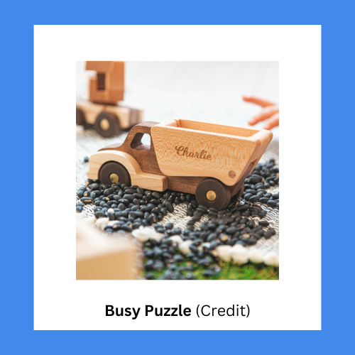 Busy Puzzle Engraved Name Toy Wooden Dump Truck