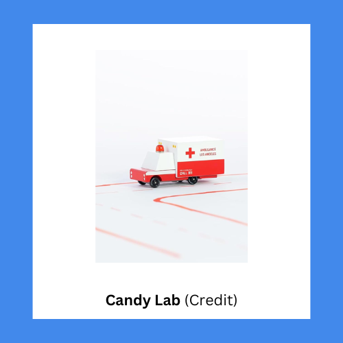 Candy Lab Wood Body Die Cast Frame Ambulance Toy