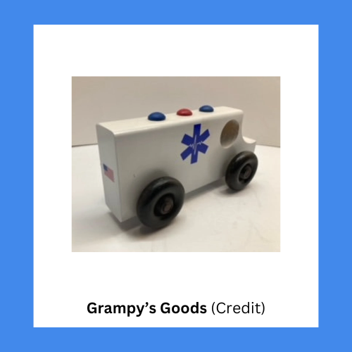 Grampy’s Goods Wooden Ambulance Toy With Painted Decals