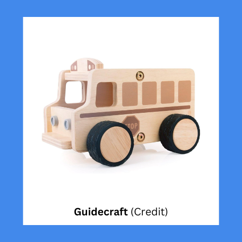 Guidecraft Wooden School Bus Push Toy With Rubber Wheels