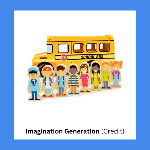 Imagination Generation Wooden School Bus Toy with Figurines