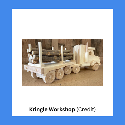 Kringle Workshop Unfinished With Bark Logs Semi Truck Wood Toy