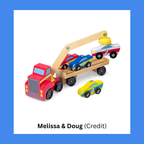 Melissa & Doug Magnetic Car Loader Wooden Toy Set