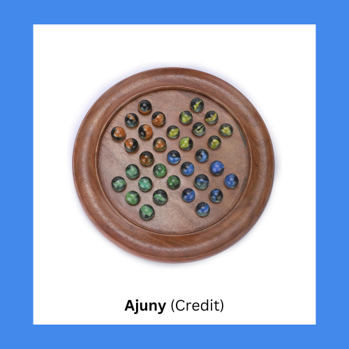 Ajuny Dark Wood Marble Solitaire Board