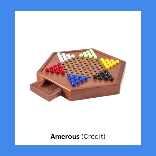 Amerous Raised Wood Chinese Checkers Board Game With Storage