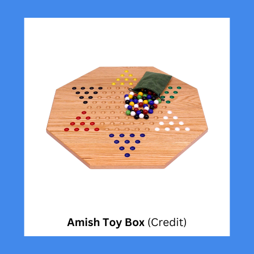 Amish Toy Box Wooden Chinese Checkers Board With Marbles Pouch