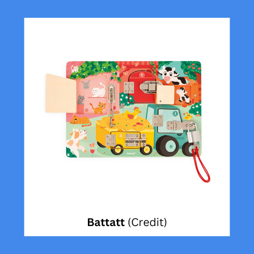 Battatt Wooden Farm Theme Padlock Activity Board