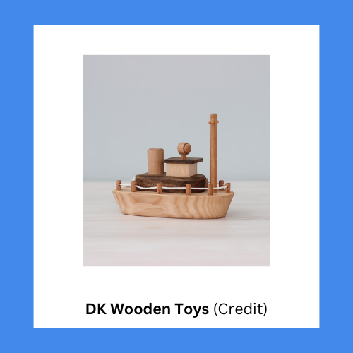 DK Wooden Toys Personalized Hardwood Tugboat Toy