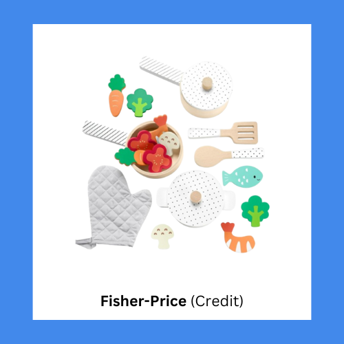 Fisher Price Wood Kitchen Pretend Play Toy Pots And Pans Set