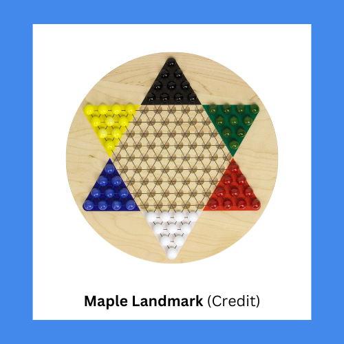Maple Landmark Color Print and Marbles Wooden Chinese Checkers Game