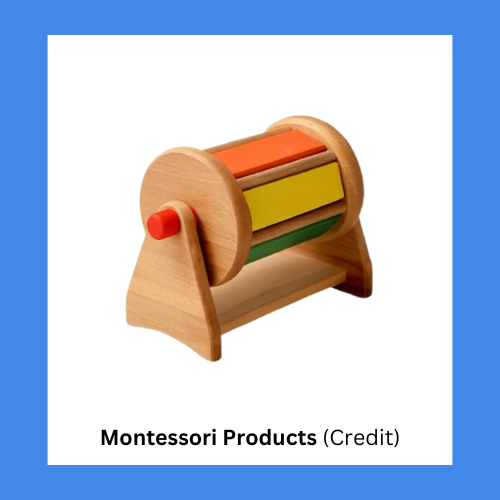 Montessori Products Handmade Solid Colors Wood Spinning Drum Toy