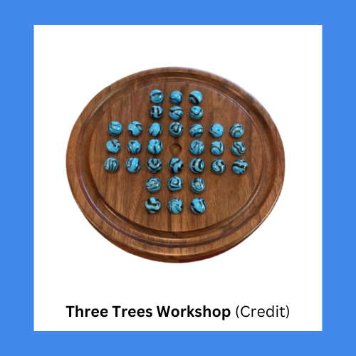 Three Trees Workshop Personalizable Wooden Marble Solitaire