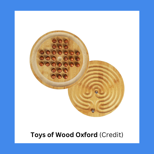 Toys of Wood Oxford 2 in 1 Wooden Marble Solitaire And Finger Labyrynth Game Board
