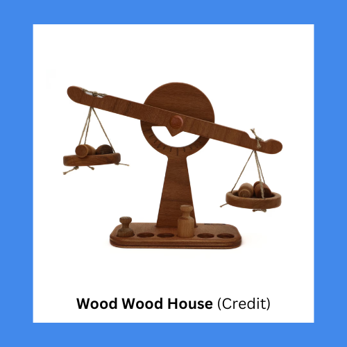 Wood Wood House Dark Balance Scale With Weights