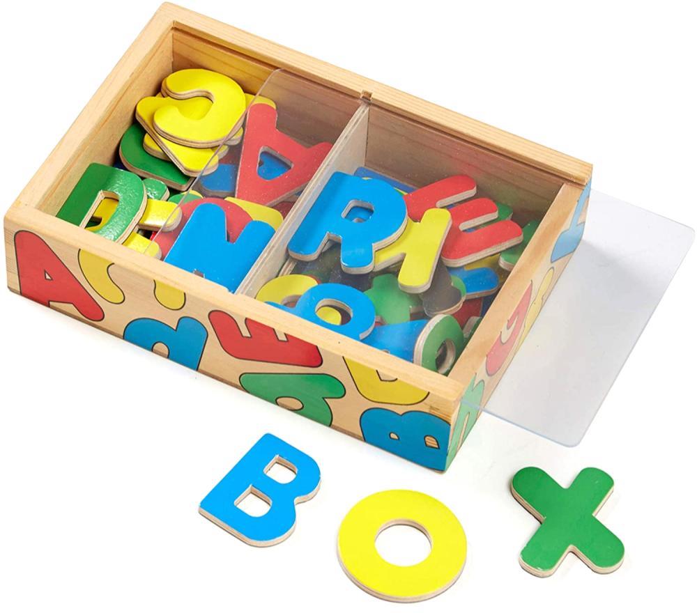 melissa and doug wooden alphabet magnets in a box