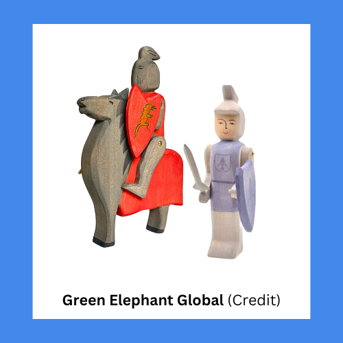Green Elephant Global Knight And Horse Wooden Figurine